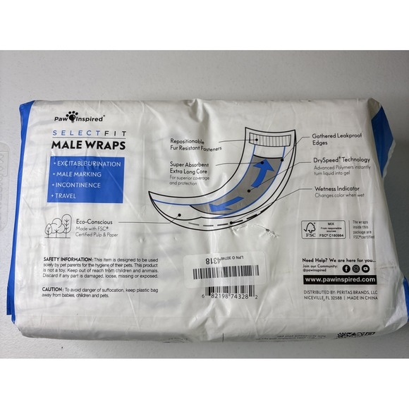 Paw Insired Select Fit XL Super Absorbent Male Wraps 20ct Superior Coverage - Picture 3 of 6